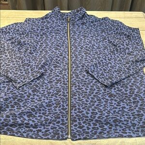 Women’s Susan Graver Full Zip blue leopard print knit jacket size 2X